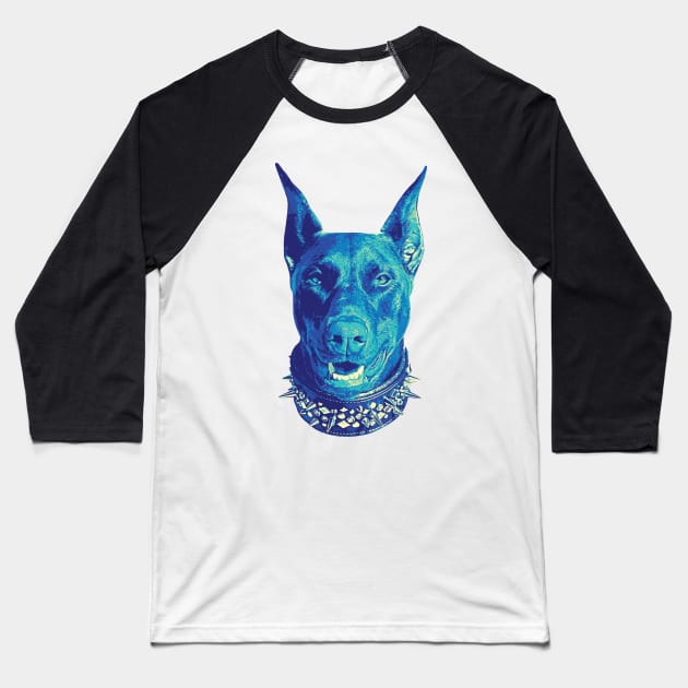 Doberman Cool Blue Tritone Baseball T-Shirt by deelirius8